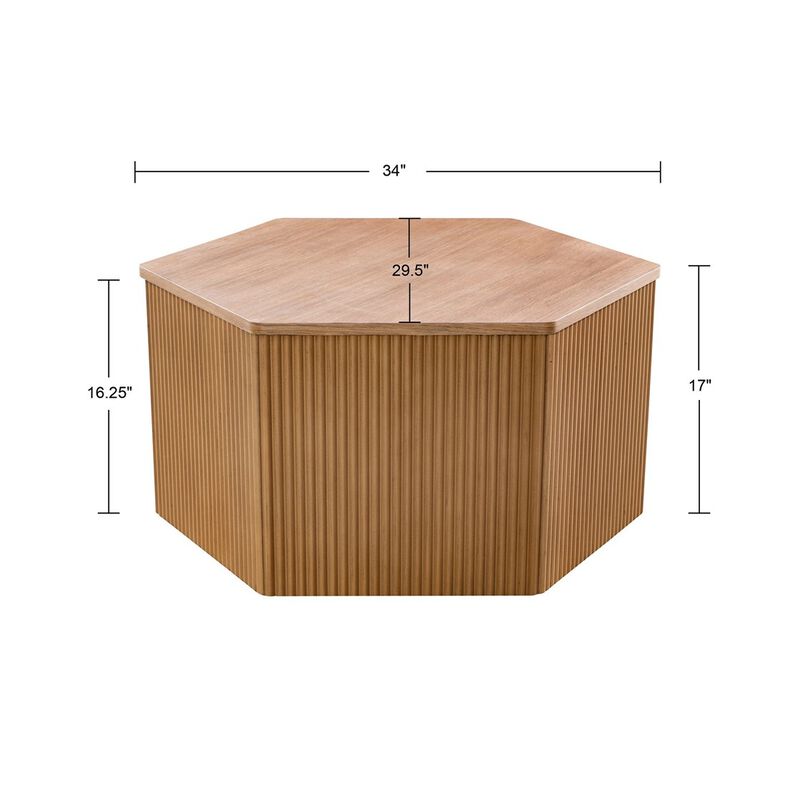Gracie Mills Gael Fluted Hexagon Wood Veneer Coffee Table