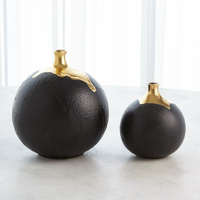 Dipped Small Black Golden Crackle Vase
