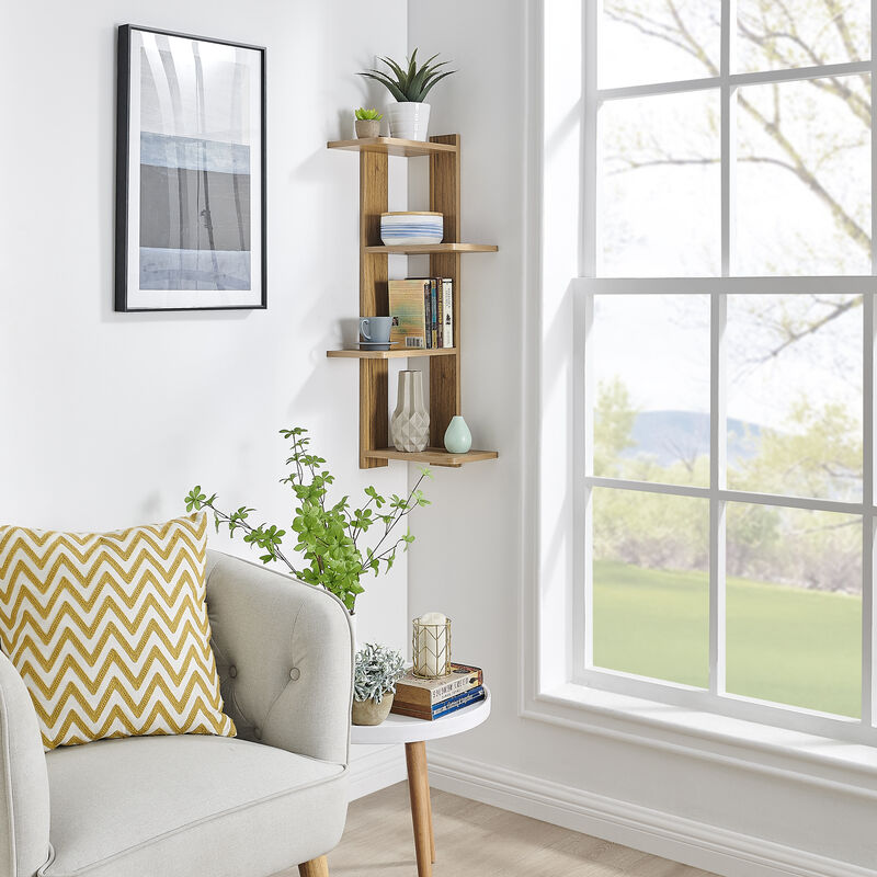 Alvar Corner 4-Tier Floating Ledge Column Wall Shelf