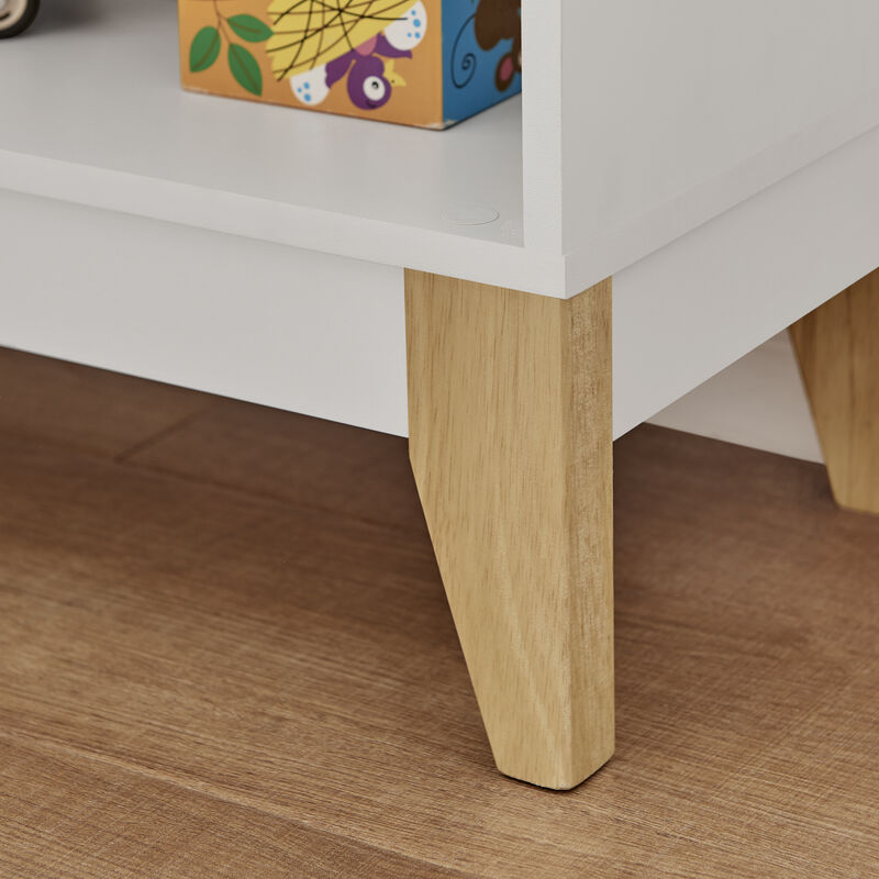 Steiner White 3-Tier Kids Book or Toy Figure Display Unit Freestanding Bookshelf with Contrasting Wood-Toned Legs