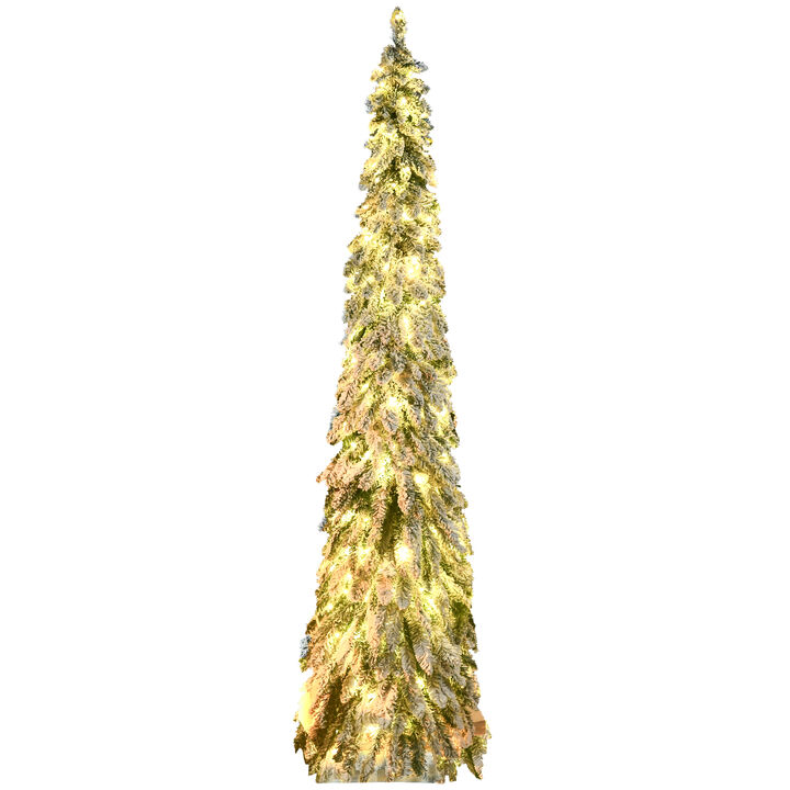 HOMCOM 7' Downswept Slim Snow Artificial Christmas Tree with LED Lights