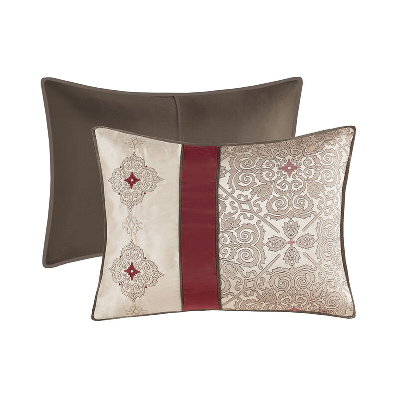 Gracie Mills Kurtis 7-Piece Red Jacquard Comforter Set with Designer Throw Pillows