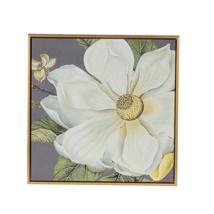 Nia 20 x 20 Flower Wall Art Set of 4, White, Green Microfiber, Pine Wood - Benzara