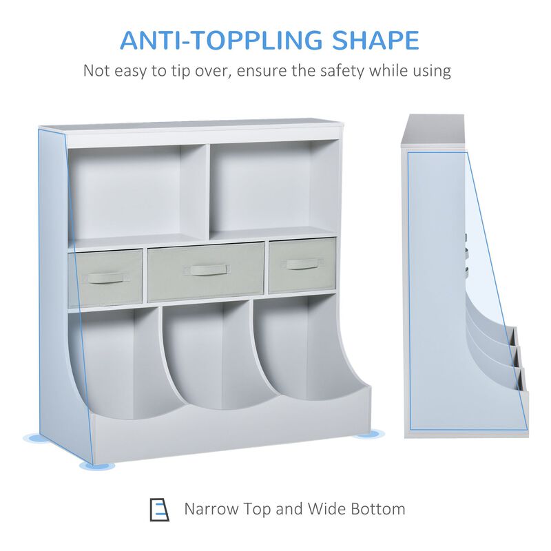 Grey Kids' Organizer: Freestanding Cabinet with Bookshelf and Drawers