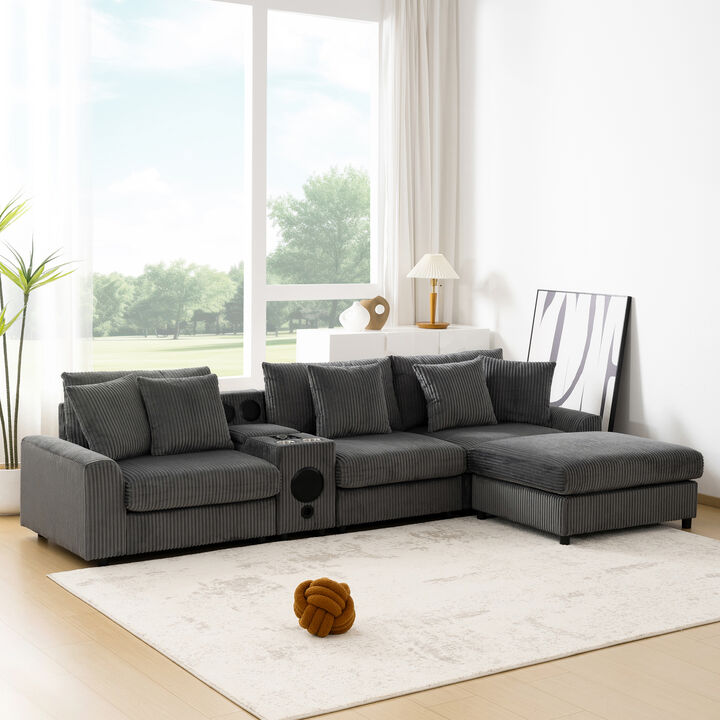 Merax Corduroy Sectional Sofa with Bluetooth Speakers