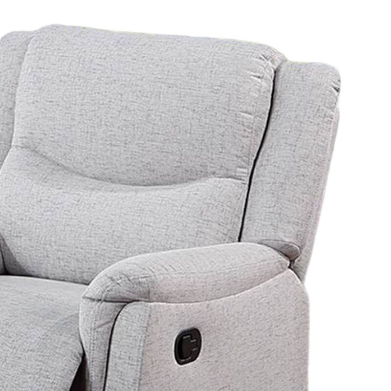 Ammy Manual Recliner Chair, Pillow Arms, Solid Wood, White Faux Burlap - Benzara
