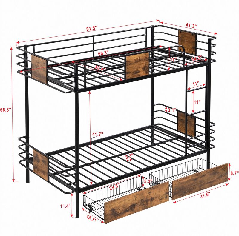Merax Metal Frame Bunk Bed with 2 Storage Drawers