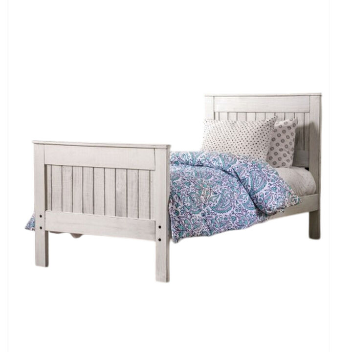 Waly Queen Bed, Farmhouse Plank Design, Classic White Solid Pine Wood - Benzara