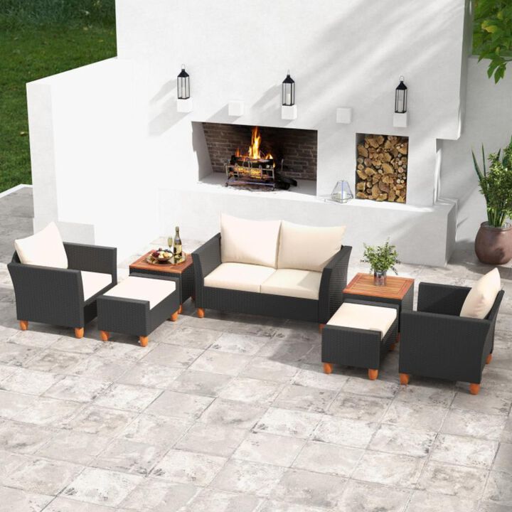Hivvago 7 Pieces Patio Furniture PE Rattan Sectional Sofa Set with Armchairs and Table