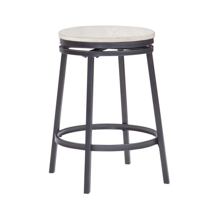 Stockton 25" Backless Metal Swivel Stool - Slate Grey - White Oak Seat