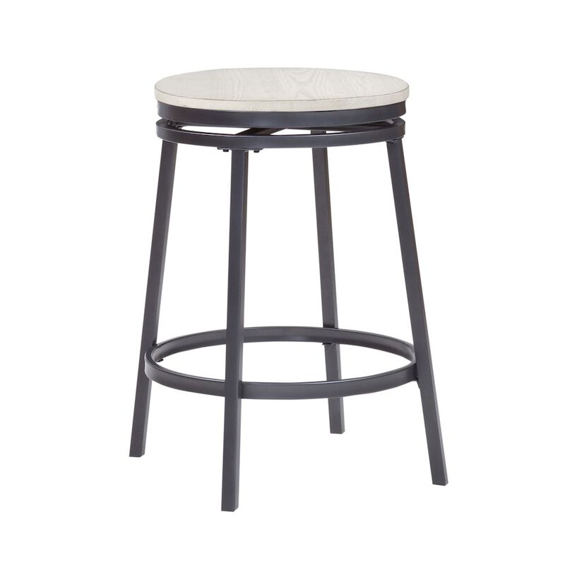 Stockton 25" Backless Metal Swivel Stool - Slate Grey - White Oak Seat