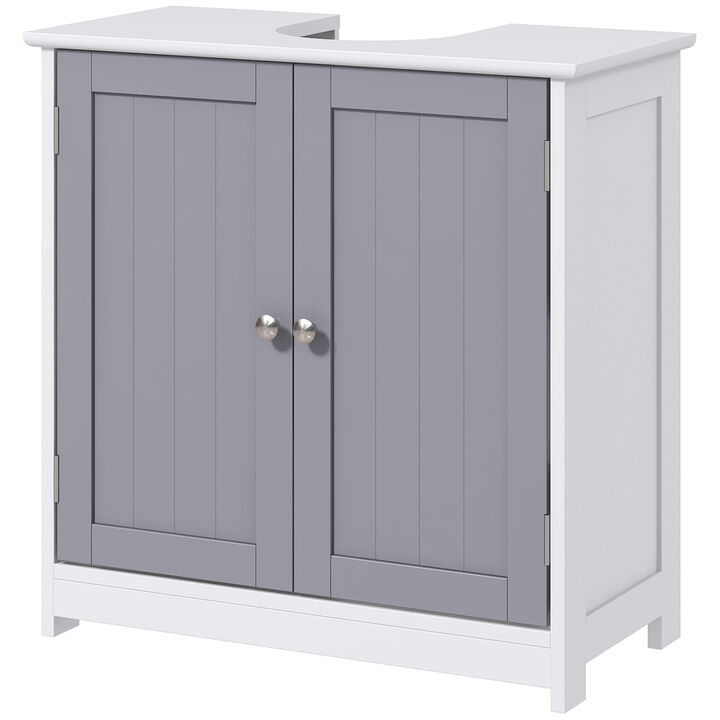 Short Pedestal Sink Washroom Storage Furniture w/Double Doors and Moveable Shelf