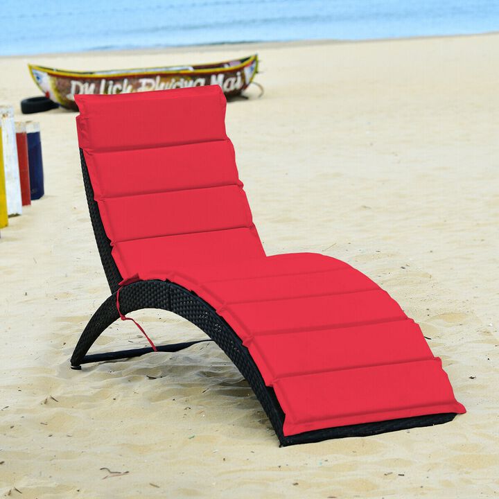 Folding Patio Rattan Lounge Cushioned Portable Chair