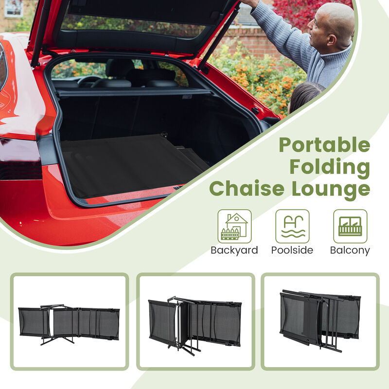 2 Piece Patio Folding Chaise Lounge Chairs Recliner with 6-Level Backrest