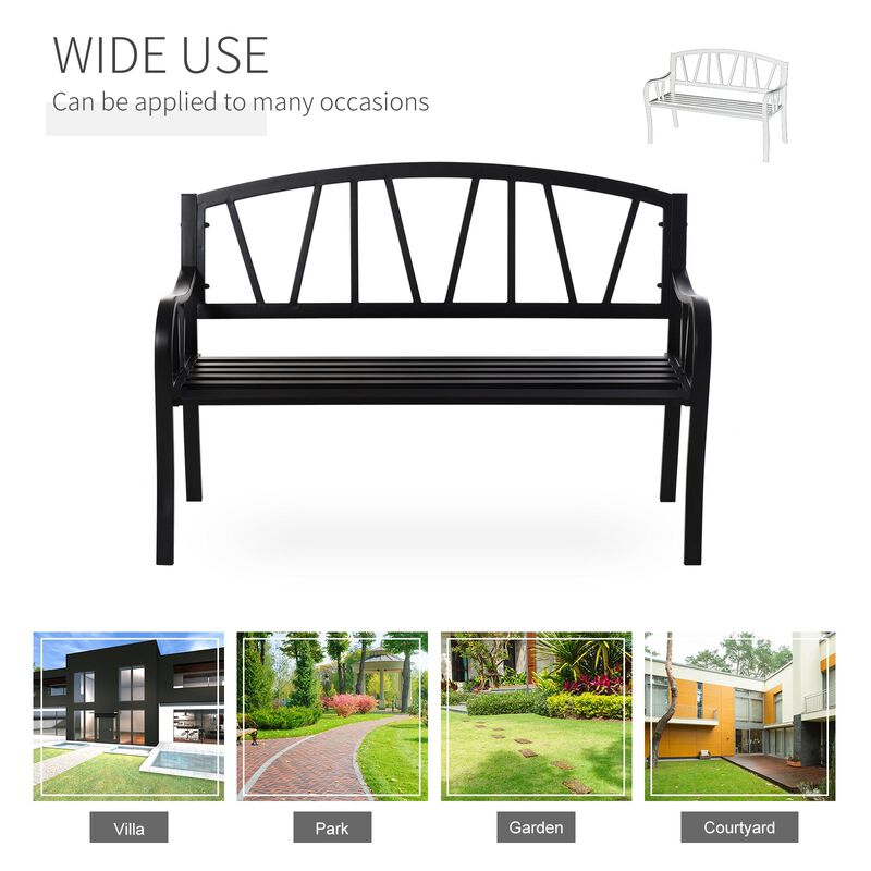 Metal Garden Seat: 2-Seater Decorative Outdoor Bench with Backrest