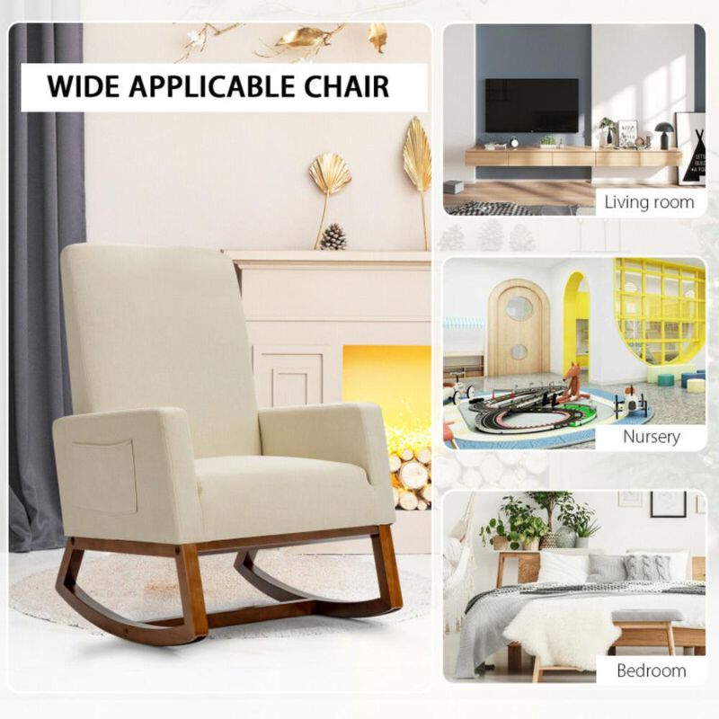 Hivvago Rocking High Back Upholstered Lounge Armchair with Side Pocket