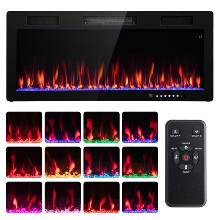 Hivvago 40 Inch Electric Fireplace, Recessed and Wall Mounted Design
