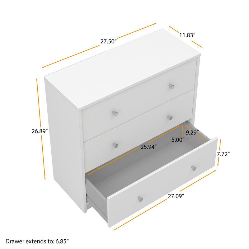 Tvilum Portland 3 Drawer Chest - White