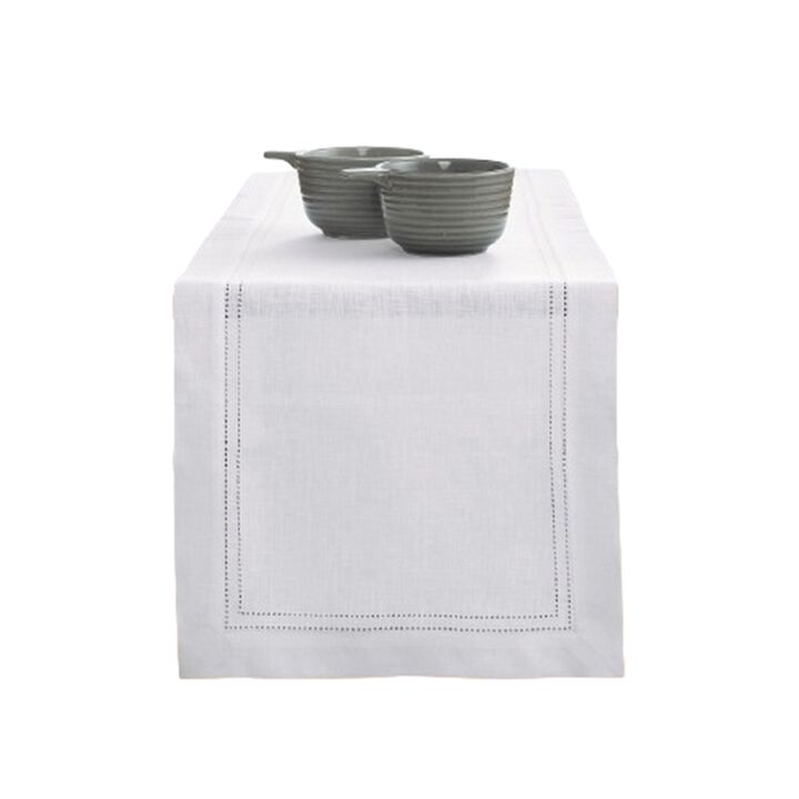 Solino Home 100% Pure Linen Table Runner | Linen Double Hemstitch