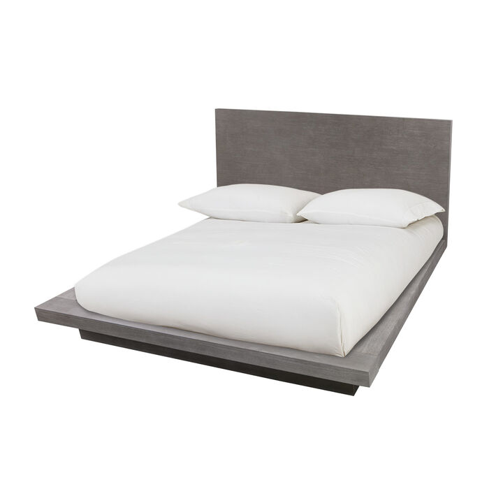 Nels California King Platform Bed, Light Gray Wood, Platform Plinth Base  - Benzara