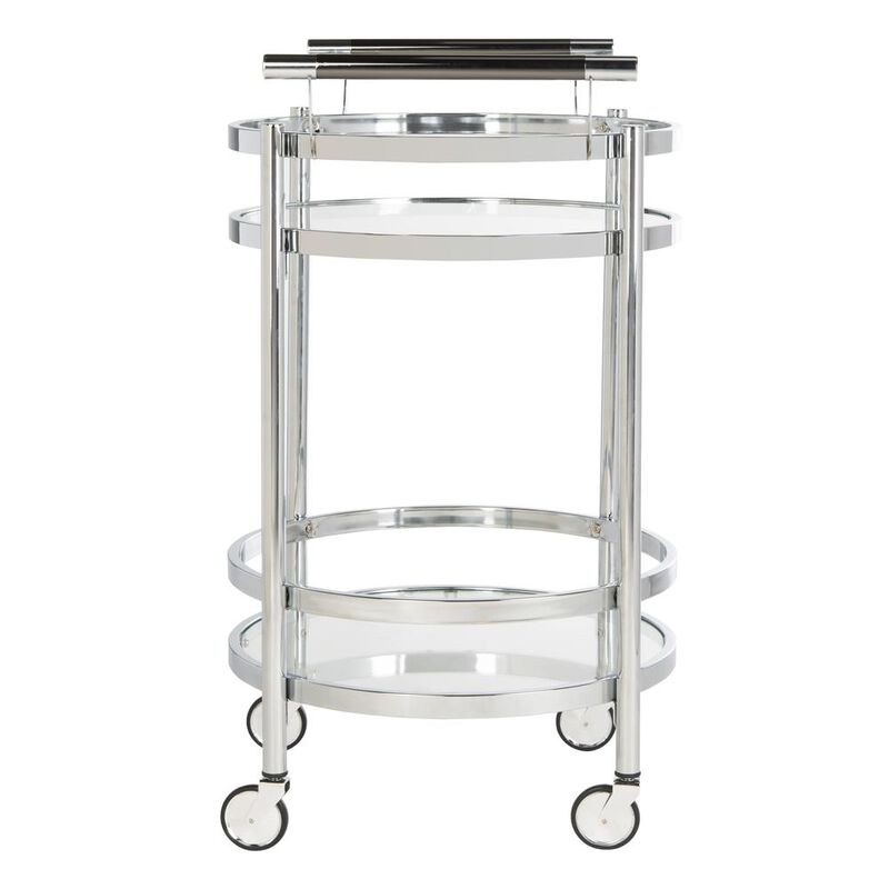 Safavieh Sienna 2 Tier Round Bar Cart, Chrome