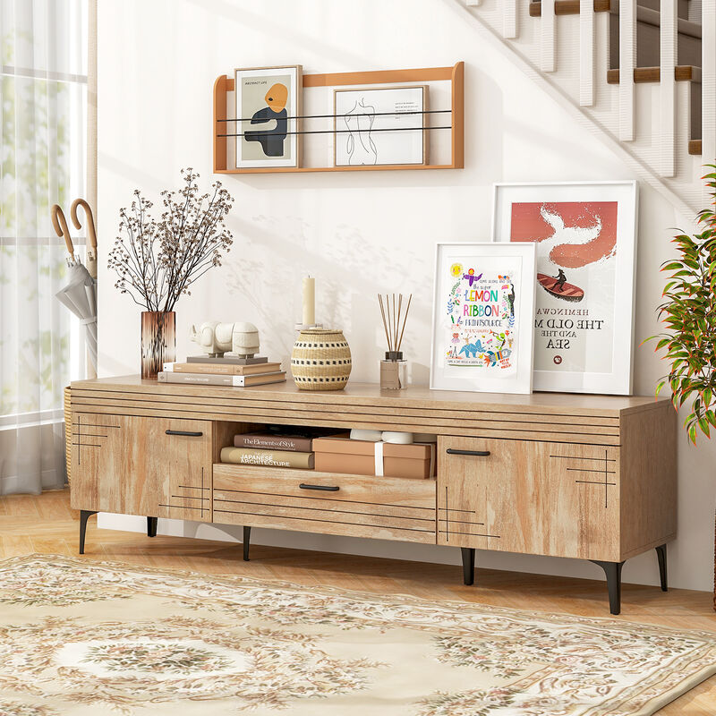TV Stand with 2 Cabinets and Storage Drawer for Flat Screen TVs and Media Organization