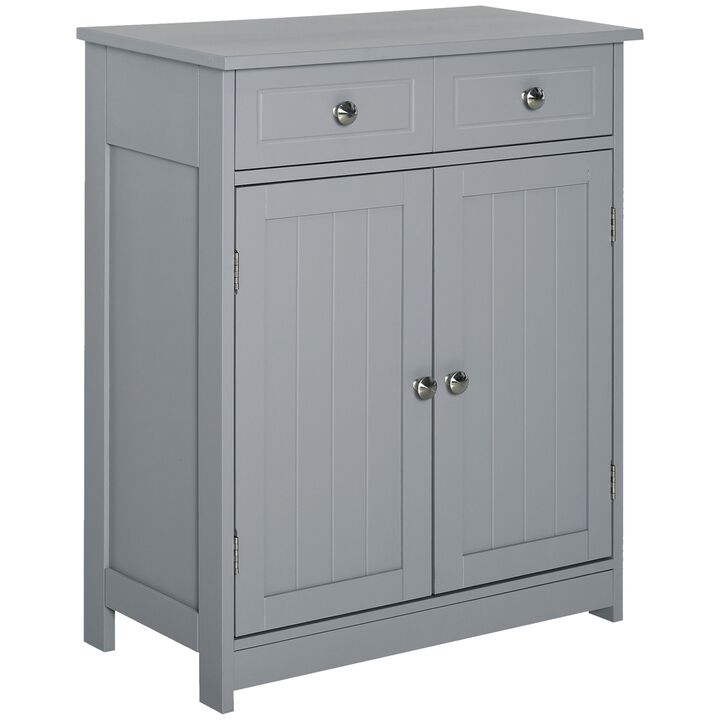 Grey Bathroom Cabinet: Small Freestanding Linen Storage with Metal Knob, Elevated Base, Drawers