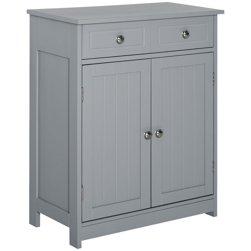 Grey Bathroom Cabinet: Small Freestanding Linen Storage with Metal Knob, Elevated Base, Drawers