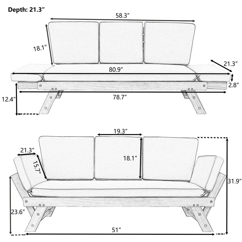 Merax Solid Outdoor Adjustable Patio Wooden Daybed Sofa