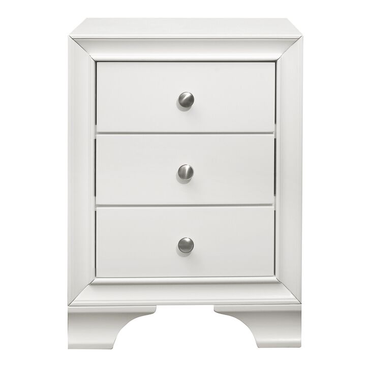 Folu 26 Inch Nightstand, USB Port, 3 Drawers with Chrome Knobs, White - Benzara