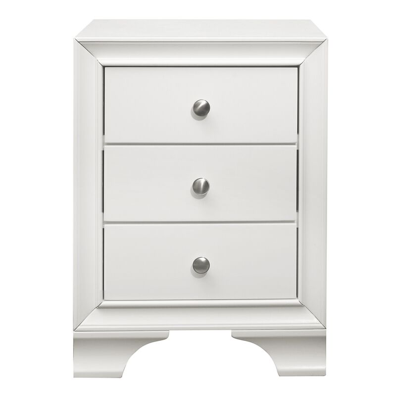Folu 26 Inch Nightstand, USB Port, 3 Drawers with Chrome Knobs, White - Benzara