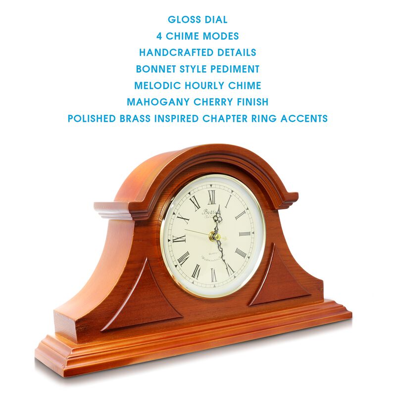 Bedford Clock Collection Mahogany Cherry Mantel Clock with Chimes