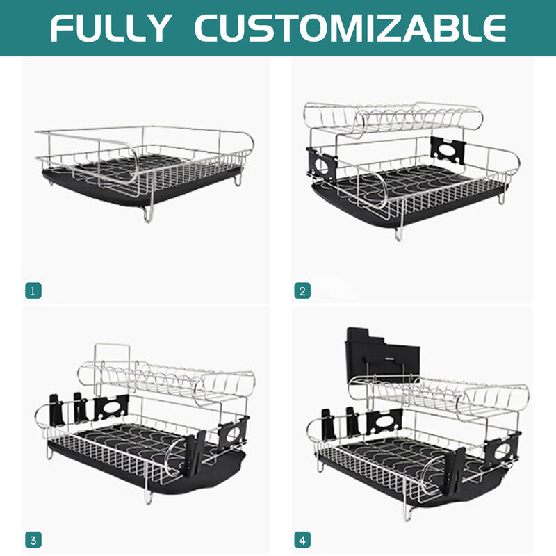 2 Tier Stainless Steel High Capacity Dish Drying Rack Set Kitchen Black