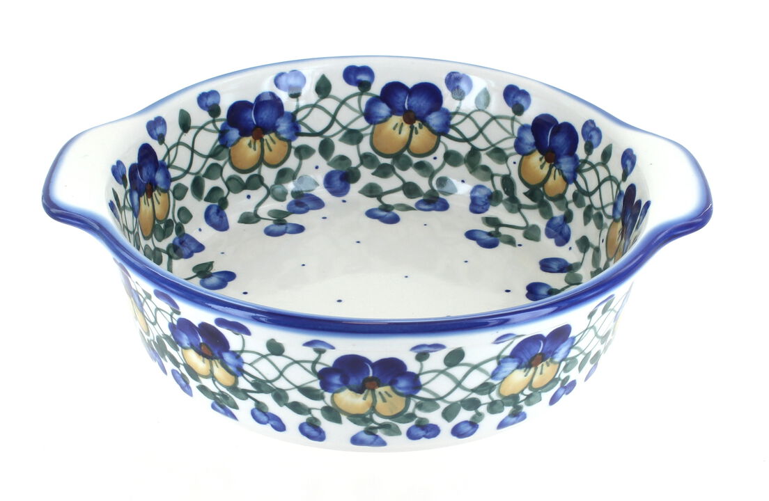 Blue Rose Polish Pottery Cherry Red Bouquet Round Baker
