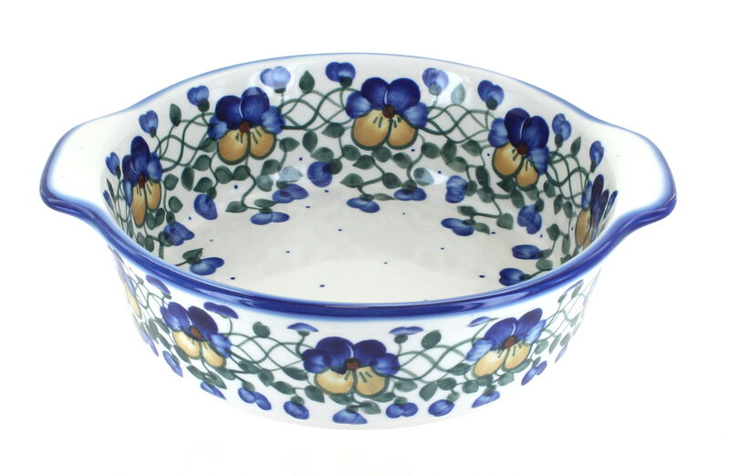 Blue Rose Polish Pottery Cherry Red Bouquet Round Baker