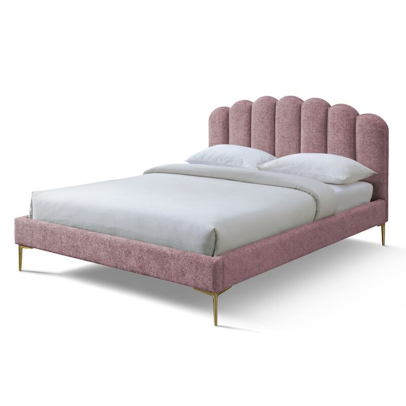 Omax Decor Bella Modern Fabric Upholstered Queen Platform Bed in Ash Rose Pink