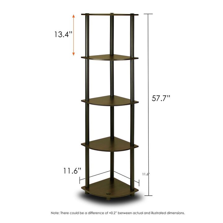 Hivvago 5-Tier Corner Display Shelf Bookcase in Espresso & Black