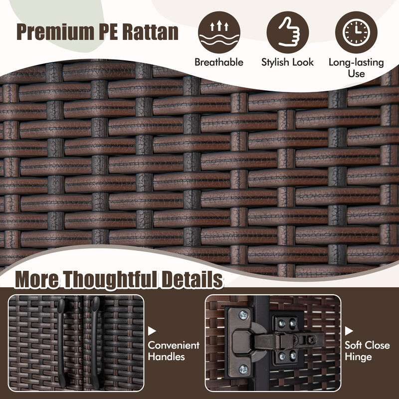 62 Inch Wicker Wardrobe with 2 Doors PE Rattan Closet with Hanging Rod