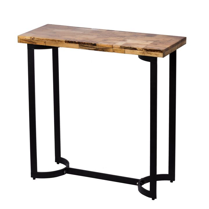 36 Inch Industrial Console Sofa Table, Plank Wood Top, Matte Black Frame-Benzara