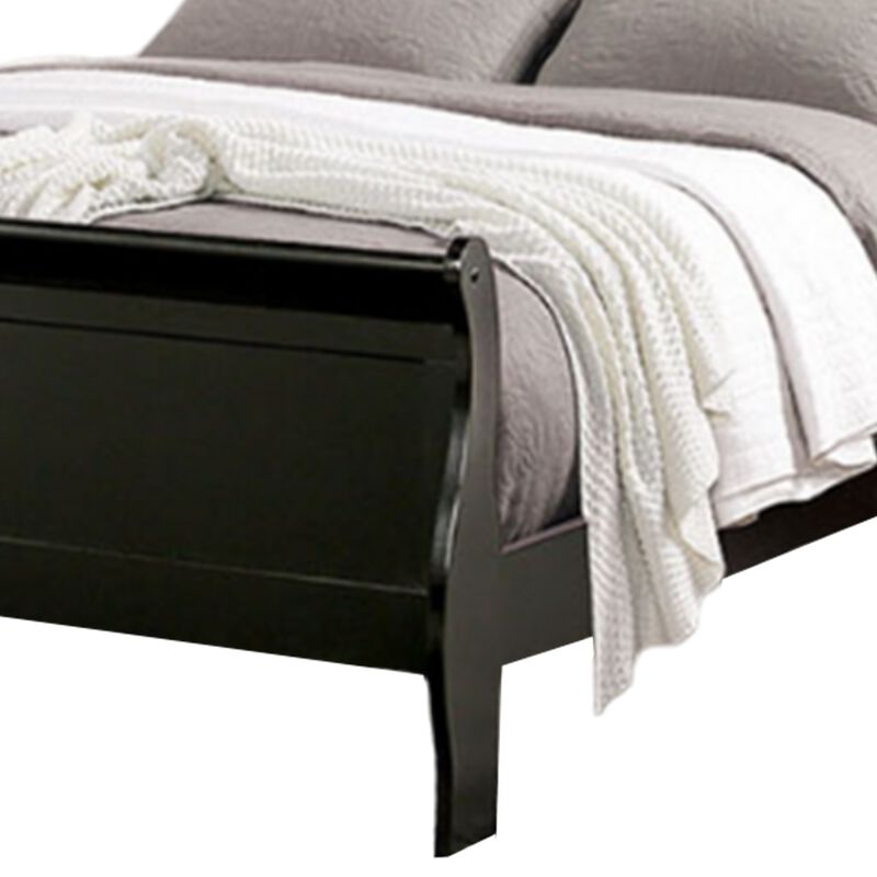 Ryla Queen Size Bed, Classic Sleigh Panel Headboard, Black Solid Wood