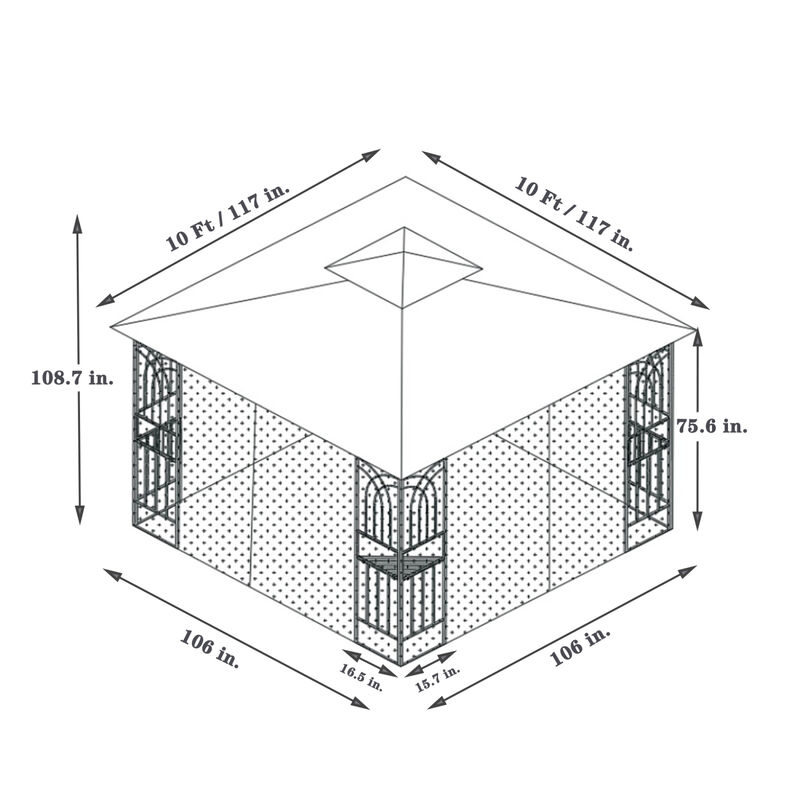 10x10 Outdoor Patio Gazebo Canopy Tent With Ventilated Double Roof And Mosquito Net