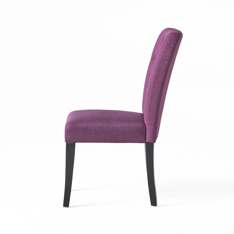 Side Dining Chair Set of 2, Button Tufted Waterproof Purple Fabric -Benzara