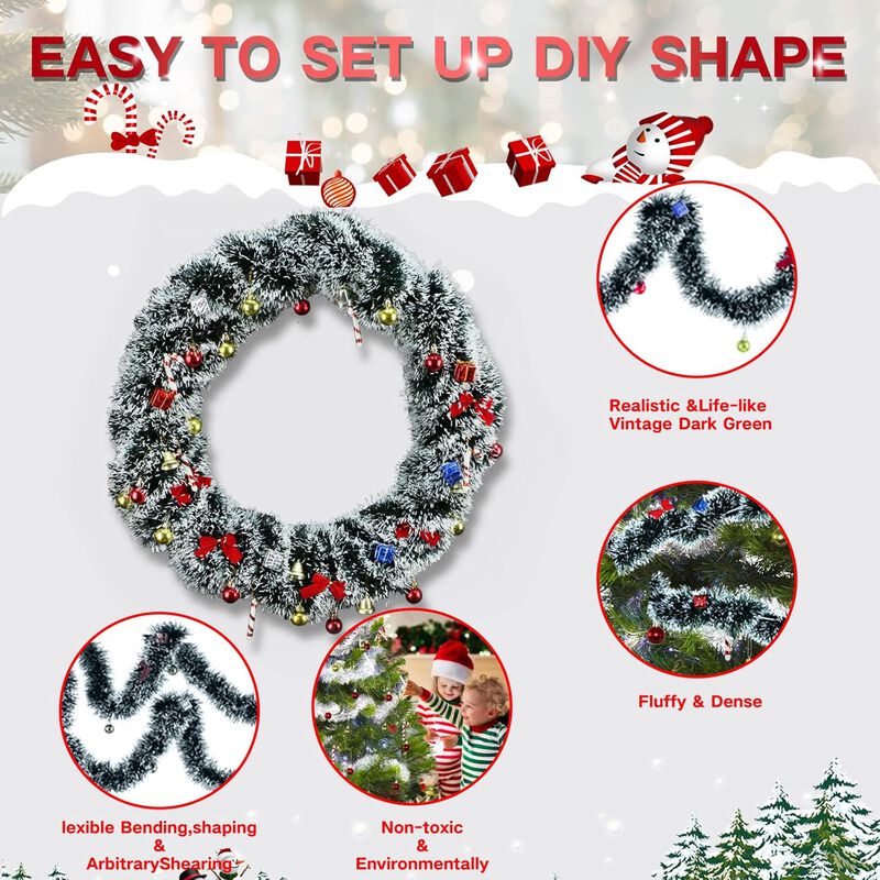 5 Pack 250Ft Christmas Decoration Garland, Greenery Garland with Snow