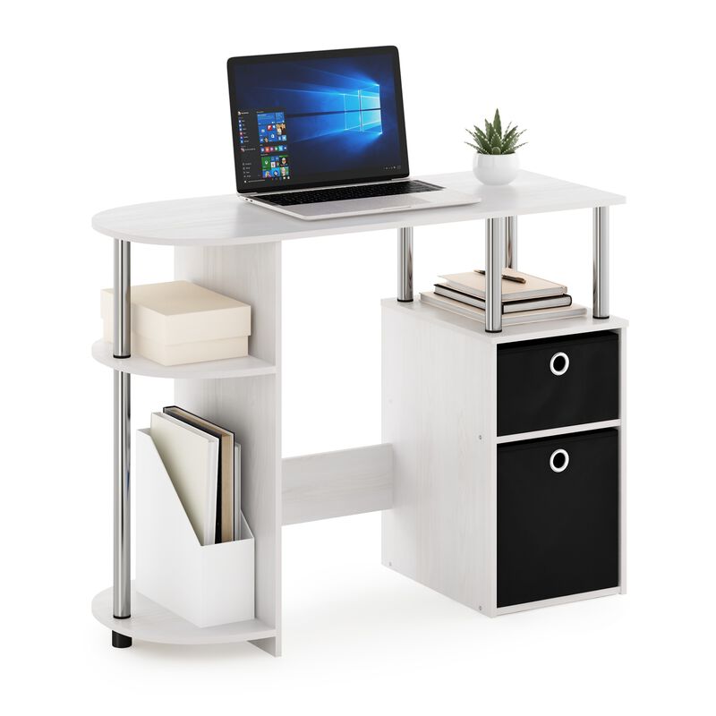 Furinno Furinno JAYA Simplistic Computer Study Desk with Bin Drawers  White Oak  Stainless Steel Tubes