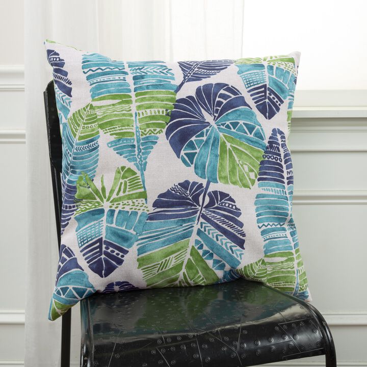 22"x22" Indoor/Outdoor Pillow, Tropical Green Blue