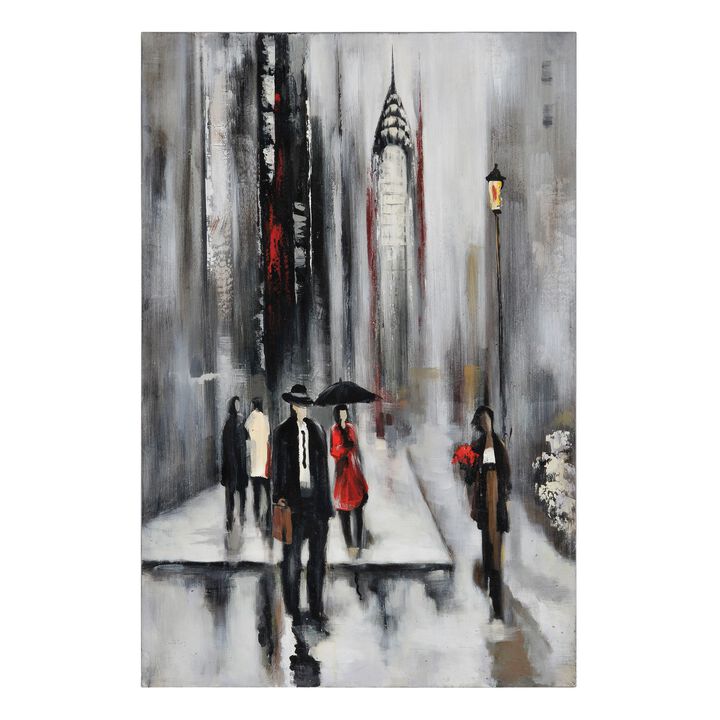 36" White and Red Bustling City Rectangular Wall Art Decor