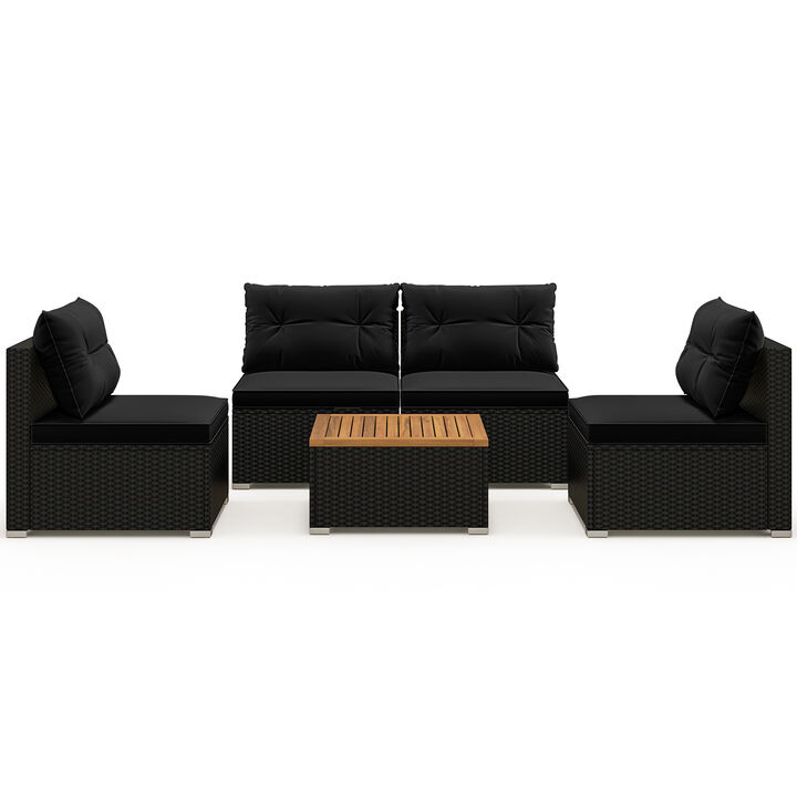 5 Piece Outdoor Furniture Set with Solid Tabletop and Soft Cushions