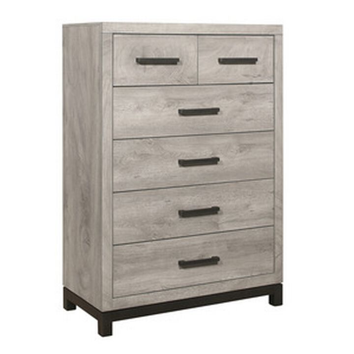 Deena 49 Inch 6 Drawer Tall Dresser Chest with Metal Handles, Light Gray - Benzara