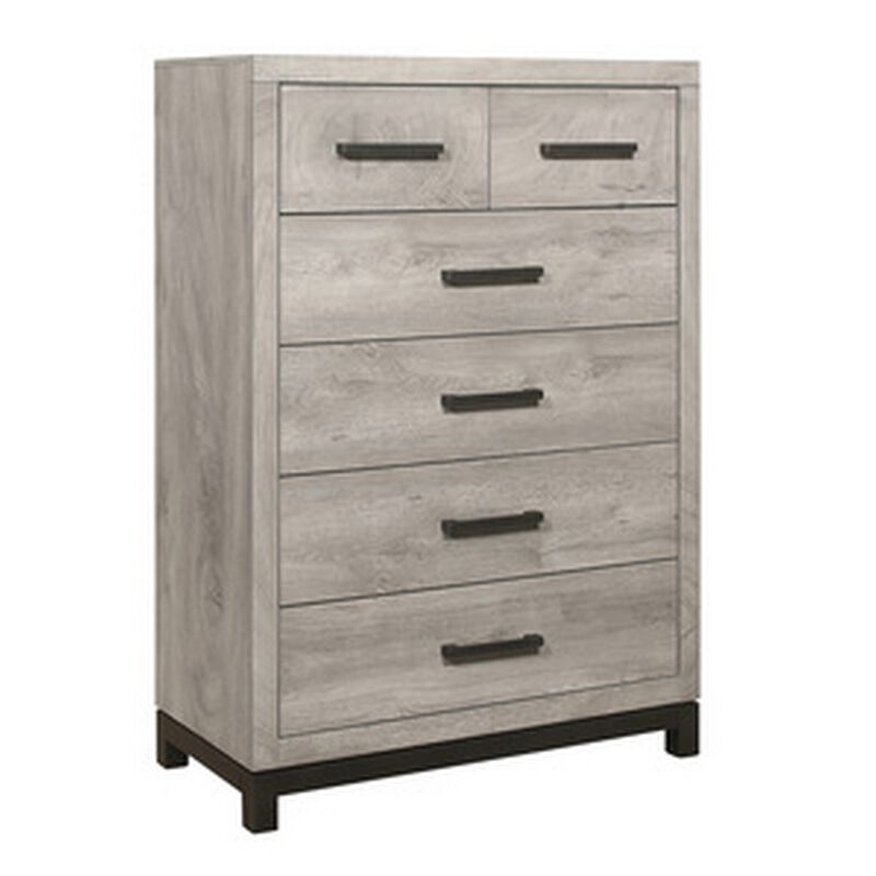 Deena 49 Inch 6 Drawer Tall Dresser Chest with Metal Handles, Light Gray - Benzara