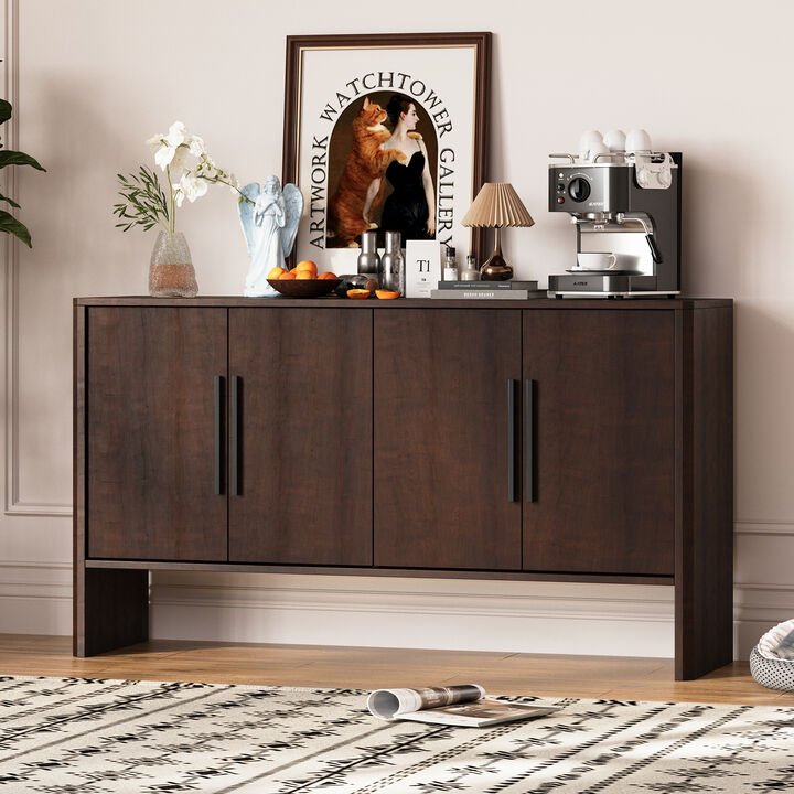 Clihome Sideboard Buffet Cabinet with Storage, Retro Sideboard Cabinet with Adjustable Shelves and Long Handles, 4-Door Wood Sideboard for Kitchen, Dining Room and Living Room (Espresso)